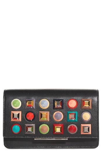 Women's Fendi Rainbow Studded Leather Tube Wallet On A Chain - Black
