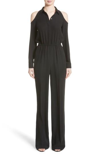 Women's Michael Kors Silk Georgette Cold Shoulder Jumpsuit - Black