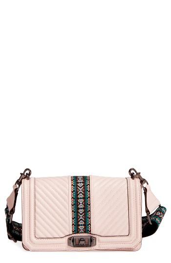 Rebecca Minkoff Jacquard Love Leather Crossbody Bag With Guitar Strap - Pink