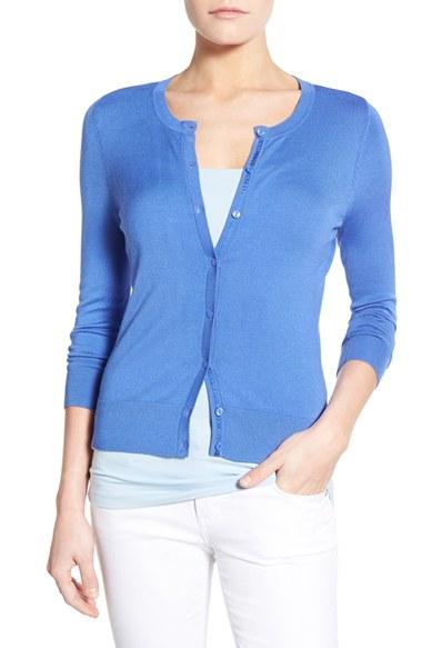 Women's Halogen Three Quarter Sleeve Cardigan, Size - White