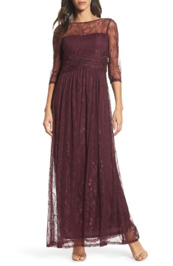 Women's Ellen Tracy Pleat Waist Lace Gown - Red