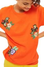 Women's Topshop Floral Applique Embroidered Sweatshirt - Orange