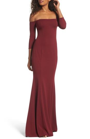 Women's Katie May Three-quarter Sleeve Off The Shoulder Gown - Red