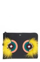 Fendi 'dolce Monster' Calfskin Leather, Genuine Snakeskin & Genuine Fox Fur Zip Pouch -