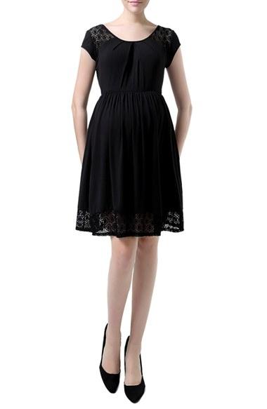 Women's Kimi And Kai 'hazel' Lace Trim Maternity Skater Dress - Black