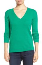 Women's Halogen V-neck Cashmere Sweater, Size - Green