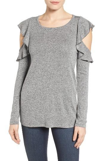 Petite Women's Pleione Ruffle Cold Shoulder Top, Size P - Grey