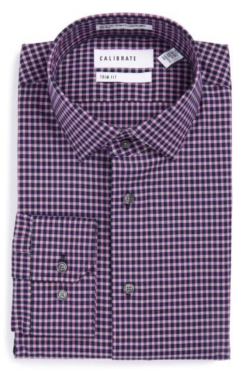 Men's Calibrate Trim Fit Non-iron Check Stretch Dress Shirt - 32/33 - Purple