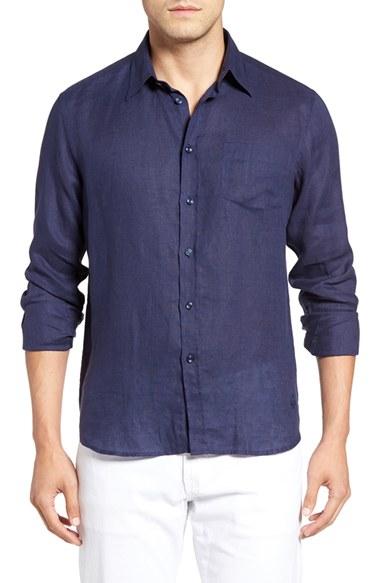 Men's Vilebrequin Caroubie Regular Fit Linen Sport Shirt - Blue