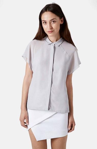 Topshop Chiffon Sleeve Blouse Light Grey