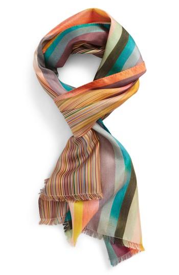 Men's Paul Smith Multistripe Clash Silk Scarf, Size - Pink