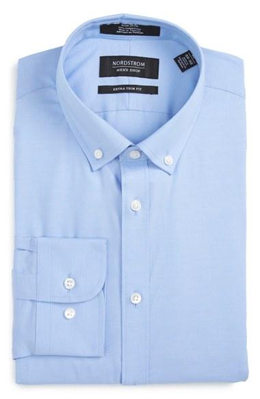 Men's Nordstrom Men's Shop Extra Trim Fit Non-iron Solid Dress Shirt 32/33 - Blue