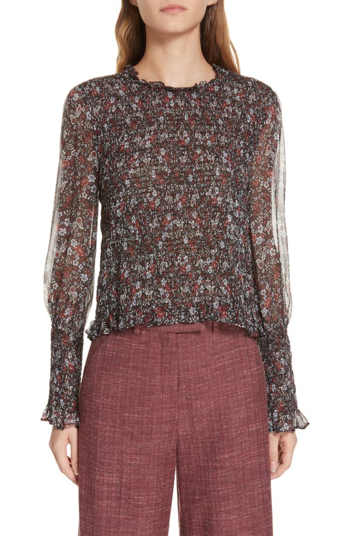 Women's Veronica Beard Faire Smocked Silk Top
