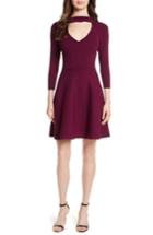 Women's Milly Choker Collar Fit & Flare Stretch Knit Dress, Size - Burgundy