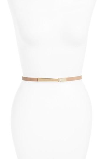 Women's Halogen 'interlock' Skinny Stretch Leather Belt - Tan Doeskin