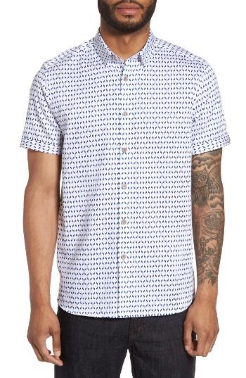 Men's Ted Baker London Sownd Print Short Sleeve Sport Shirt (l) - White