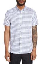 Men's Ted Baker London Sownd Print Short Sleeve Sport Shirt (l) - White