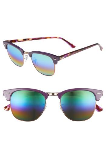 Women's Ray-ban Standard Clubmaster 51mm Mirrored Rainbow Sunglasses - Violet Rainbow