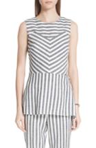 Women's St. John Collection Stripe Twill Linen Blend Shell, Size - Blue