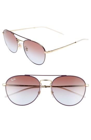 Women's Ray-ban 55mm Gradient Lens Round Aviator Sunglasses - Gold Purple