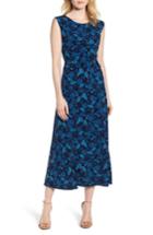 Women's Chaus Flowering Vines Ruched Stretch Jersey Dress - Blue