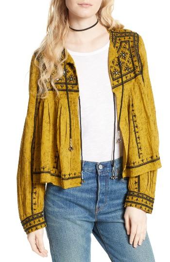 Women's Free People Twilight Embellished Cotton Jacket - Yellow