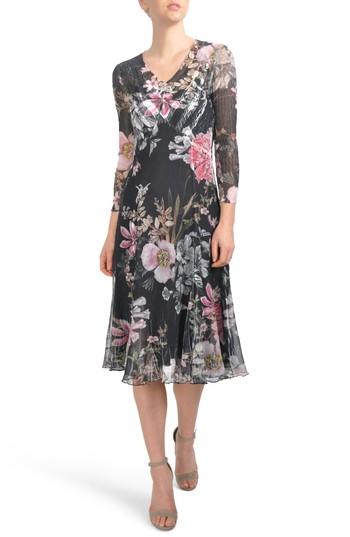 Women's Komarov Floral Chiffon A-line Dress - Black
