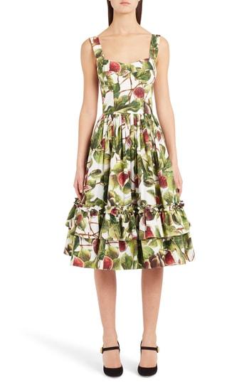 Women's Dolce & Gabbana Fig Print Poplin Dress Us / 36 It - White