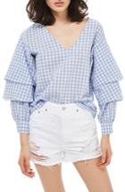 Women's Topshop Layered Sleeve Gingham Top Us (fits Like 0) - Blue