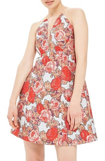 Women's Topshop Illusion Jacquard Minidress Us (fits Like 6-8) - Red