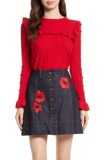 Women's Kate Spade New York Ruffle Yoke Sweater, Size - Red