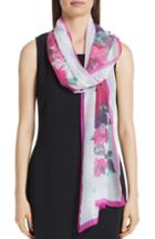 Women's St. John Collection Blossom Print Silk Georgette Scarf, Size - Grey