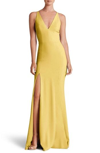Women's Dress The Population Iris Slit Crepe Gown - Yellow