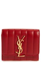 Women's Saint Laurent Vicky Lambskin Leather Trifold Wallet - Burgundy