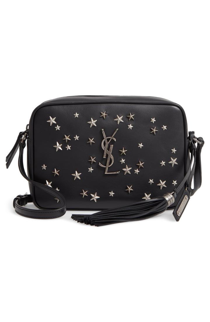 Saint Laurent Medium Lou Star Studded Calfskin Leather Camera Bag - Black