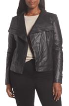 Women's Trouve Drape Front Leather Jacket - Black