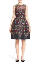 Women's Oscar De La Renta Needlepoint Fit & Flare Dress - Blue
