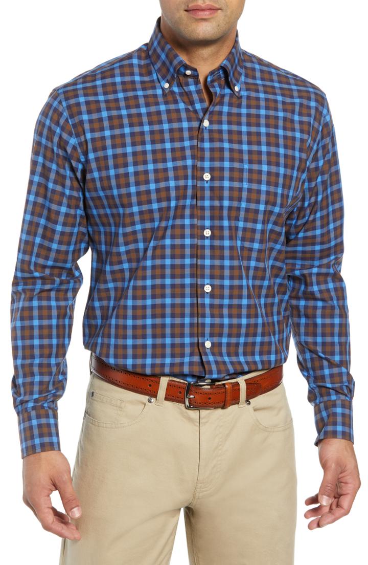 Men's Peter Millar Moorland Regular Fit Check Sport Shirt, Size - Blue