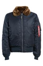 Men's Alpha Industries B-15 Removable Faux Fur Collar Flight Jacket, Size - Blue