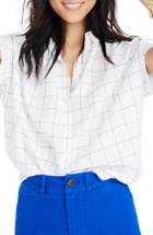 Women's Madewell Central Windowpane Tie Sleeve Shirt, Size - Blue