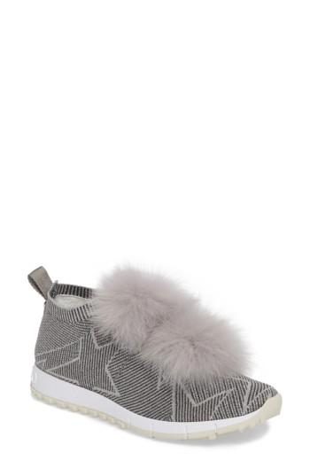 Women's Jimmy Choo Norway Genuine Fox Fur Trim Slip-on Sneaker Us / 36eu - Grey