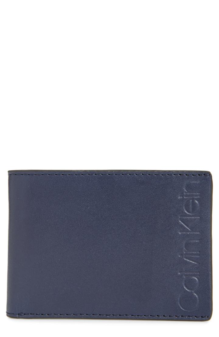 Men's Calvin Klein Slim Leather Bifold Wallet - Blue