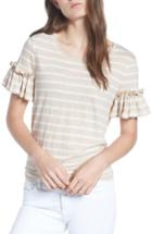 Women's Chelsea28 Stripe Ruffle Sleeve Linen Tee, Size - Beige