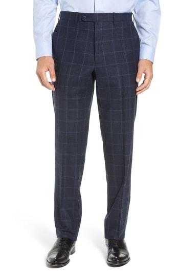 Men's John W. Nordstrom Torino Traditional Fit Flat Front Plaid Wool & Cashmere Trousers - Blue