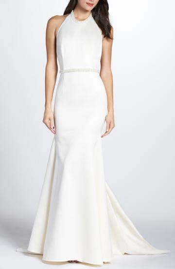 Women's Bronx And Banco Monro Halter Trumpet Gown - White