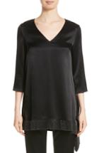 Women's St. John Collection Liquid Satin Asymmetrical Top, Size - Black