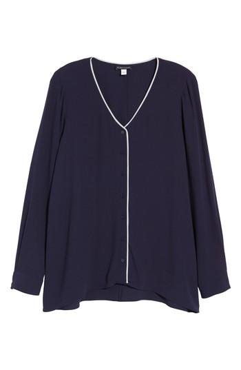 Women's Eileen Fisher Piped Silk Blouse, Size - Purple