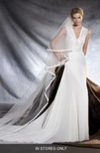 Women's Pronovias Orobia V-neck Gauze & Lace Sheath Gown, Size In Store Only - Ivory