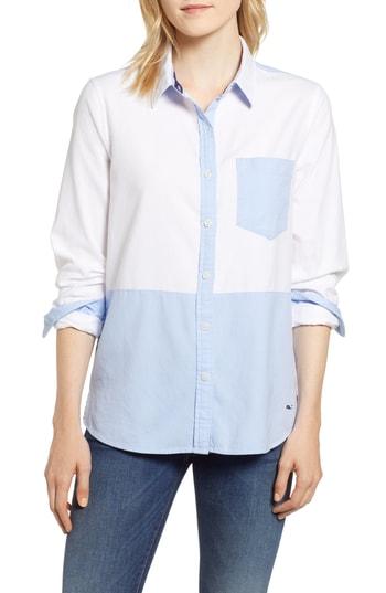 Women's Vineyard Vines Colorblock Relaxed Oxford Blouse - White