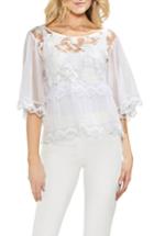 Women's Vince Camuto Bell Sleeve Embroidered Mesh Top, Size - White